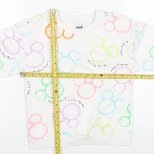 Disney Girls White Mickey Mouse Sweatshirt 9-10 Years Pullover Graphic Print