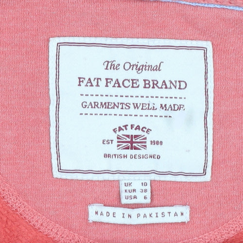 Fat Face Women’s Pink Full Zip Hoodie UK 10 Cotton Blend Casual