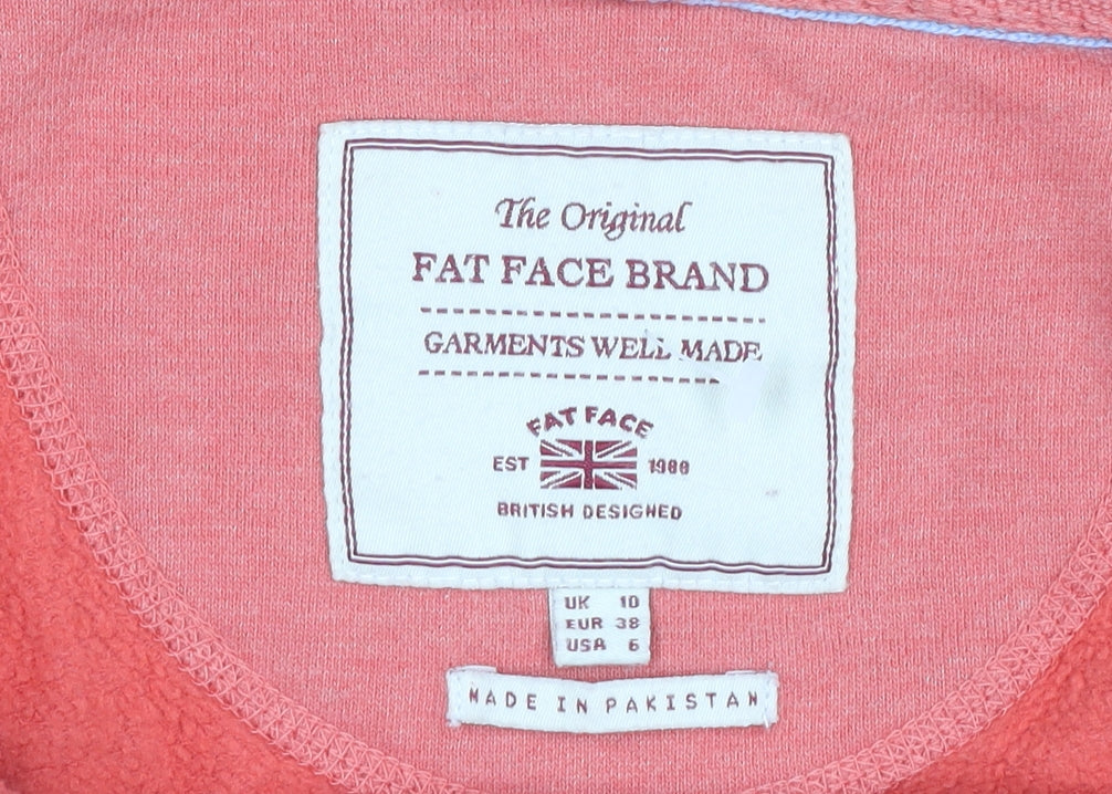 Fat Face Women’s Pink Full Zip Hoodie UK 10 Cotton Blend Casual