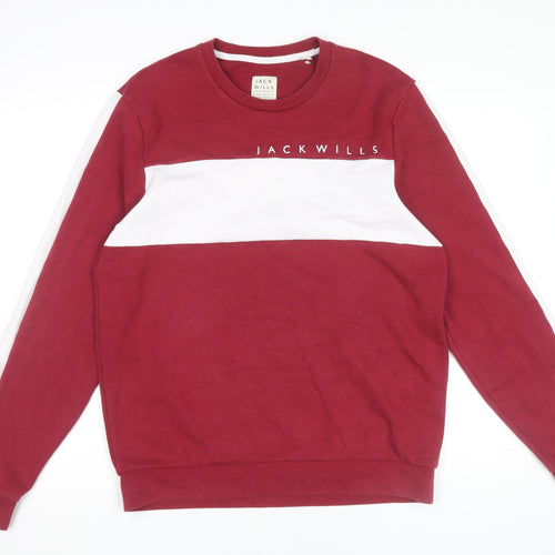 Jack Wills Mens Red White Logo Sweatshirt Size L Crew Neck Pullover
