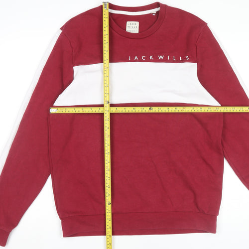 Jack Wills Mens Red White Logo Sweatshirt Size L Crew Neck Pullover