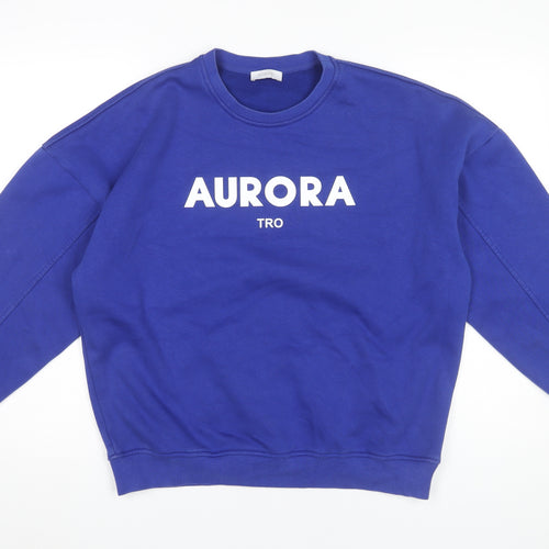 Toright Womens Blue Crew Neck Pullover Sweatshirt Small Aurora Print
