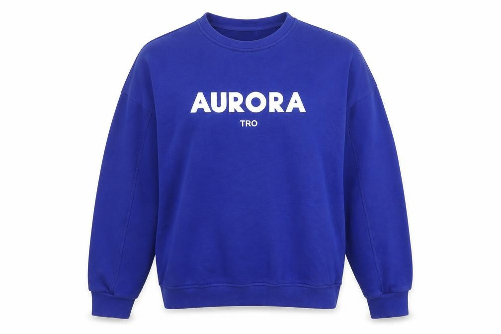 Toright Womens Blue Crew Neck Pullover Sweatshirt Small Aurora Print