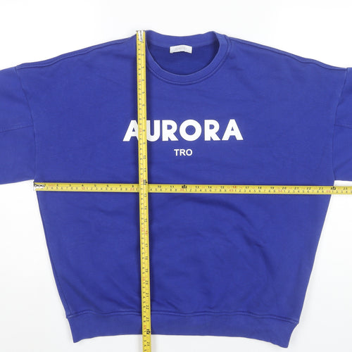 Toright Womens Blue Crew Neck Pullover Sweatshirt Small Aurora Print