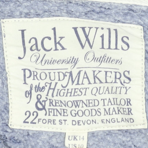 Jack Wills Women’s Blue Full Zip Hoodie UK 14 Cotton Blend