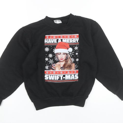 Uneek Girls Black Christmas Sweatshirt 9-10 Years Pullover Graphic Print