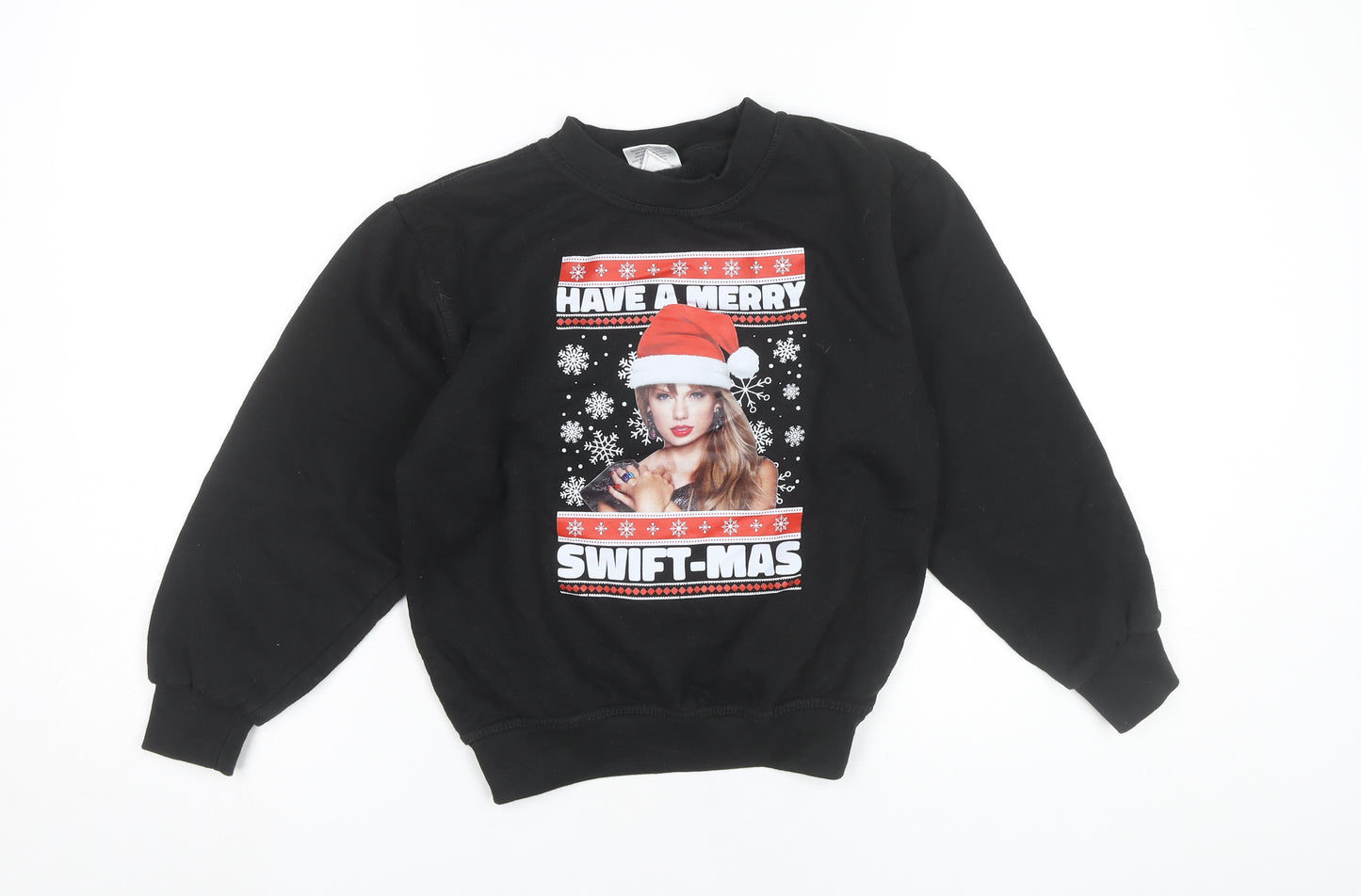 Uneek Girls Black Christmas Sweatshirt 9-10 Years Pullover Graphic Print