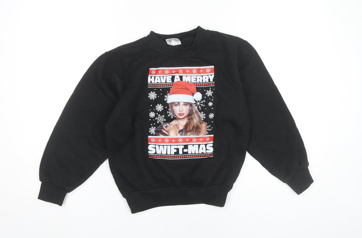 Uneek Girls Black Christmas Sweatshirt 9-10 Years Pullover Graphic Print