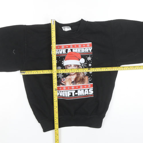 Uneek Girls Black Christmas Sweatshirt 9-10 Years Pullover Graphic Print
