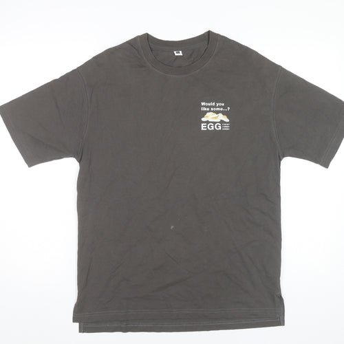 5/O Men's Grey Graphic Print Cotton T-Shirt Size S Funny Food Theme