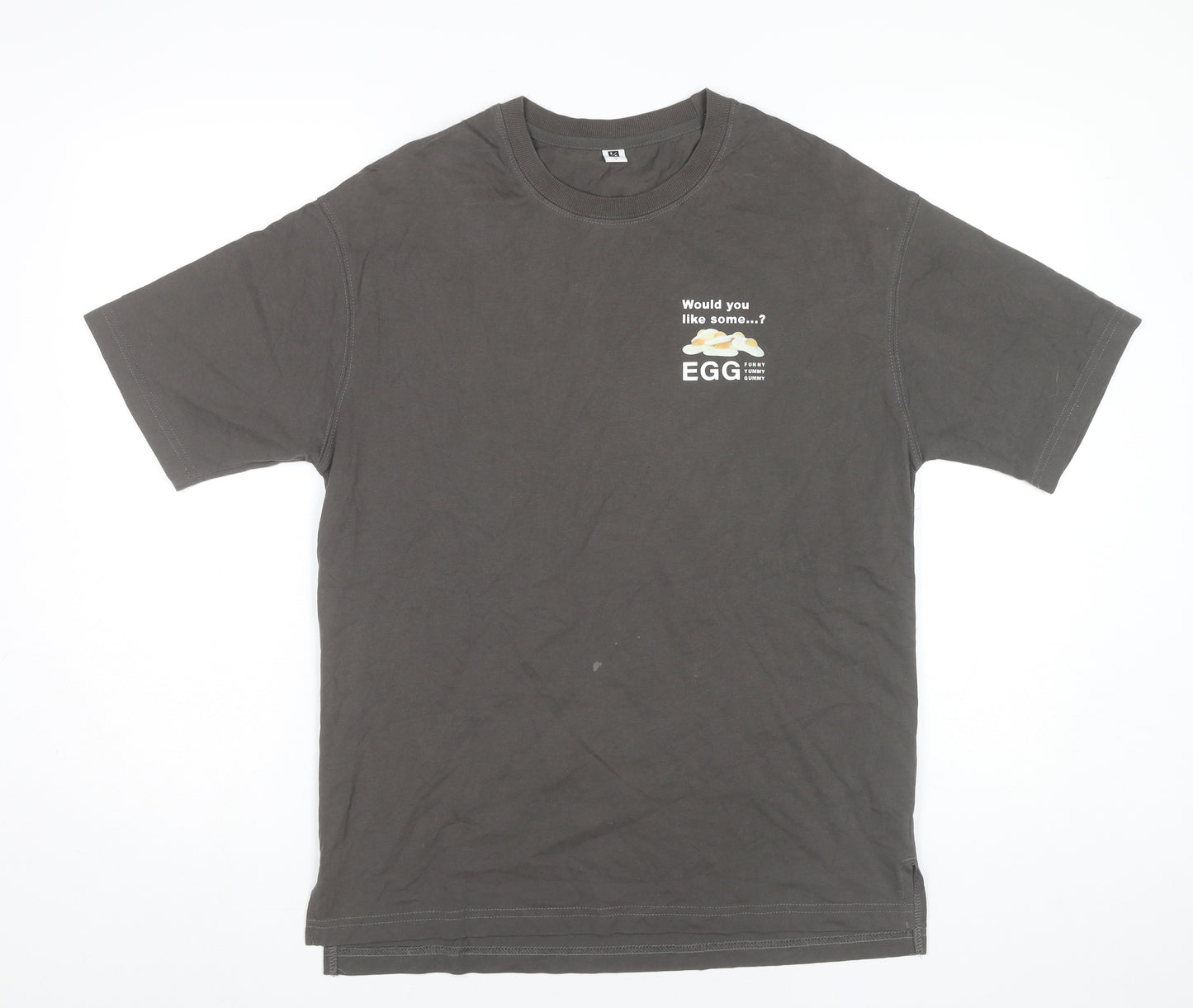 5/O Men's Grey Graphic Print Cotton T-Shirt Size S Funny Food Theme