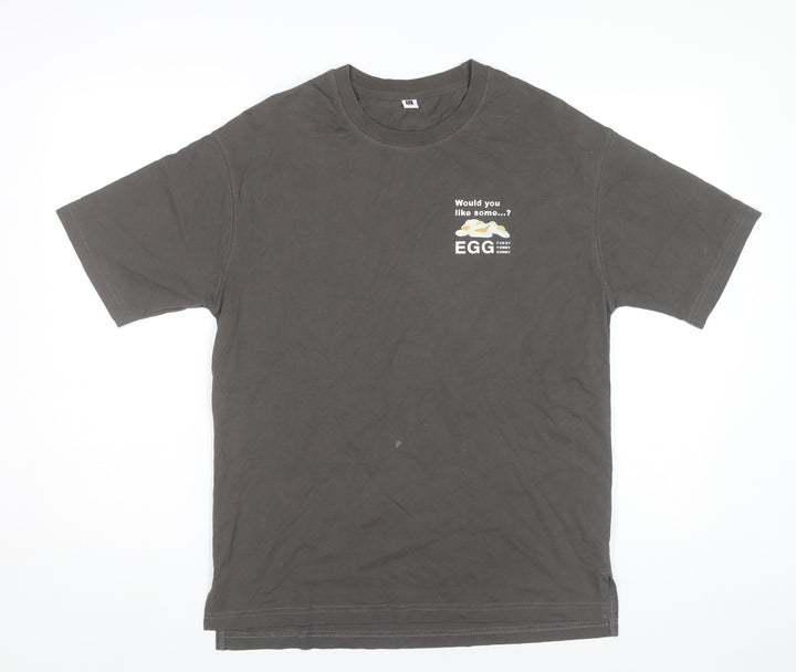 5/O Men's Grey Graphic Print Cotton T-Shirt Size S Funny Food Theme