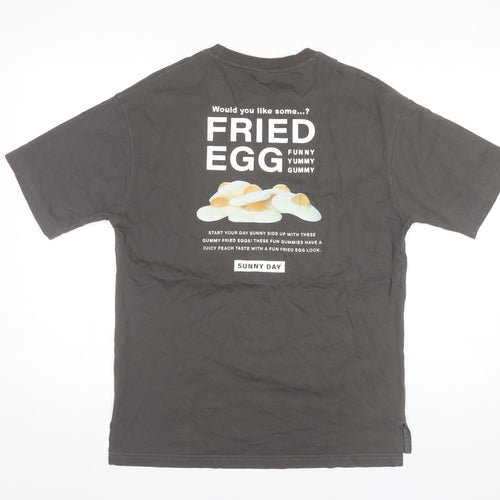 5/O Men's Grey Graphic Print Cotton T-Shirt Size S Funny Food Theme
