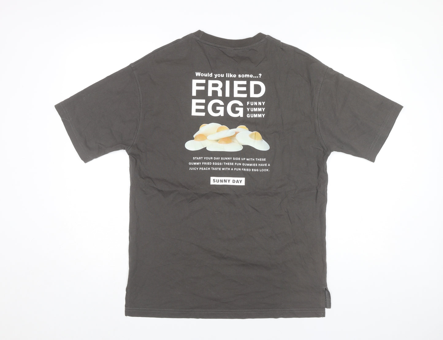 5/O Men's Grey Graphic Print Cotton T-Shirt Size S Funny Food Theme