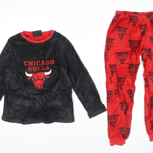NBA Boys Black Red Chicago Bulls Fleece Pyjama Set 9-10 Years