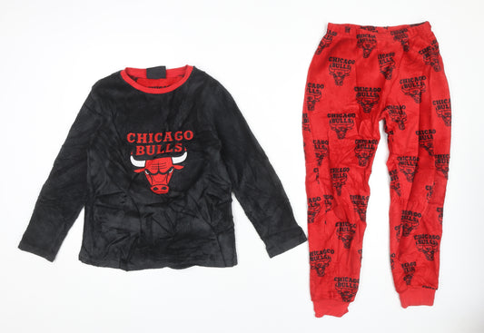 NBA Boys Black Red Chicago Bulls Fleece Pyjama Set 9-10 Years