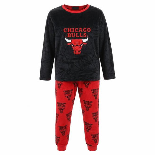 NBA Boys Black Red Chicago Bulls Fleece Pyjama Set 9-10 Years
