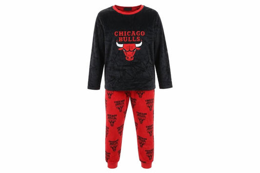 NBA Boys Black Red Chicago Bulls Fleece Pyjama Set 9-10 Years