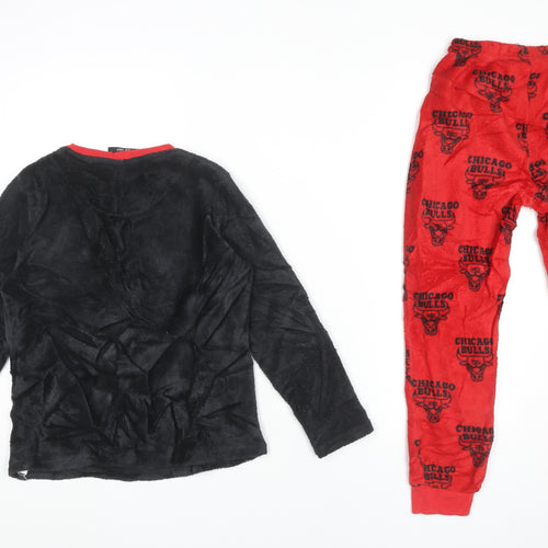 NBA Boys Black Red Chicago Bulls Fleece Pyjama Set 9-10 Years