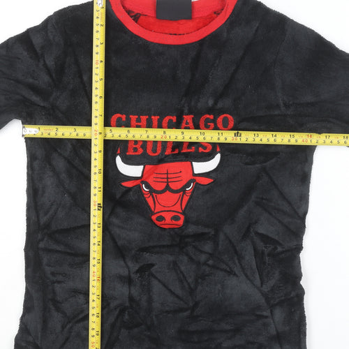 NBA Boys Black Red Chicago Bulls Fleece Pyjama Set 9-10 Years