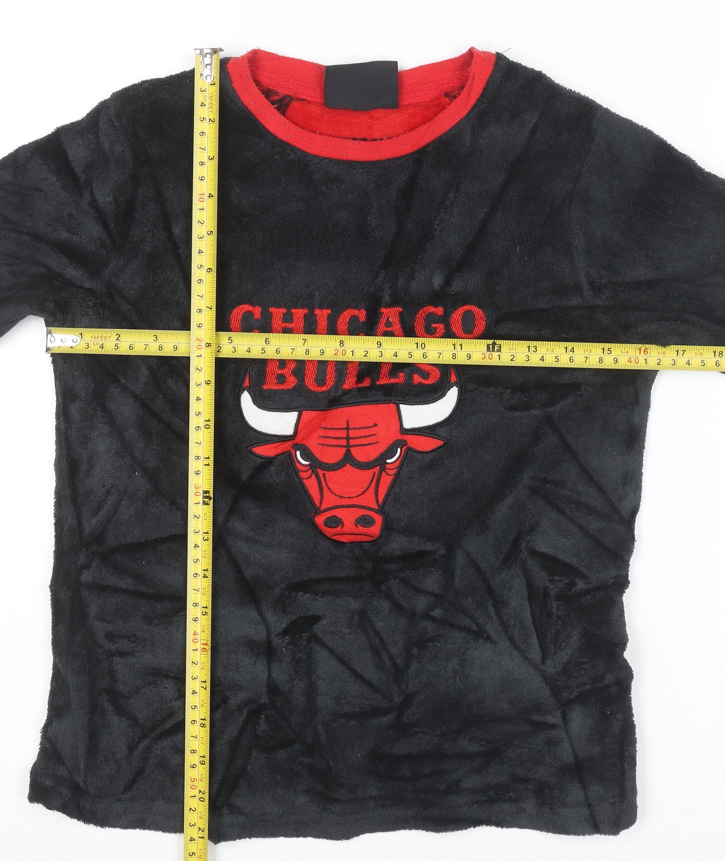 NBA Boys Black Chicago Bulls Fleece Pyjama Top 9-10 Years Long Sleeve