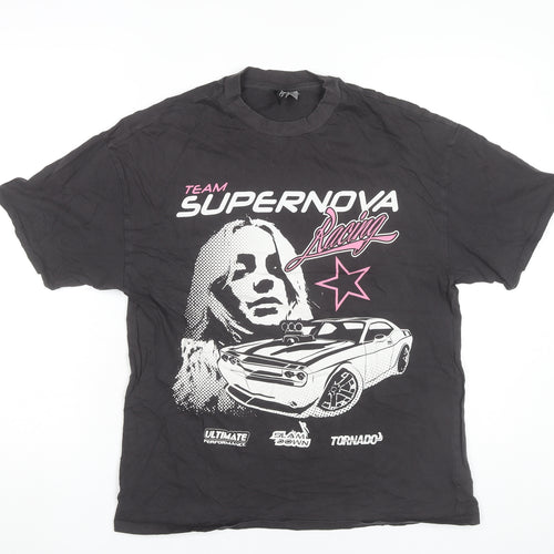 H&M Divided Womens Black Racing Graphic Cotton T-Shirt Size 2XS
