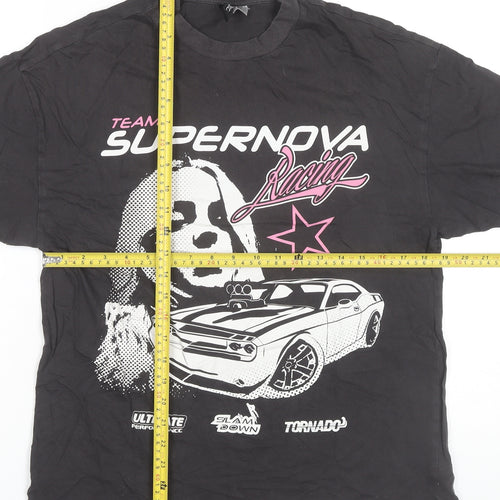 H&M Divided Womens Black Racing Graphic Cotton T-Shirt Size 2XS
