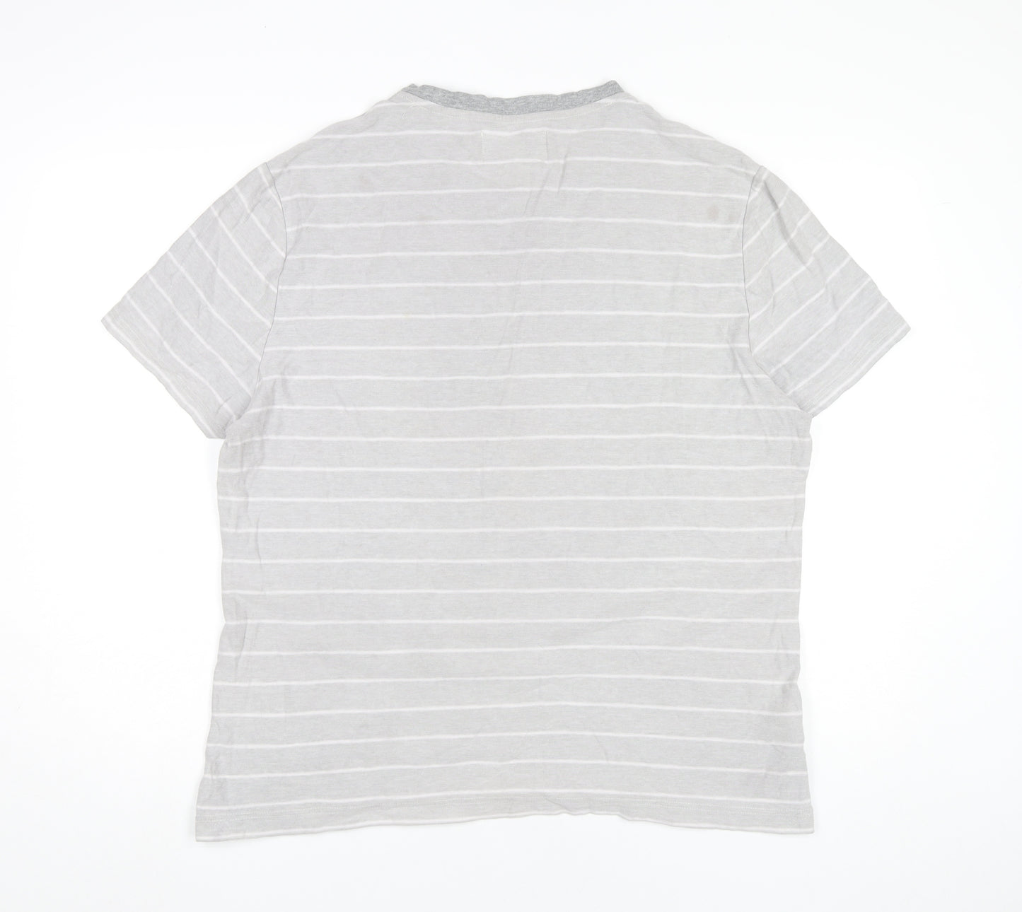 Penguin Mens XL Grey Striped Cotton Crew Neck T-Shirt