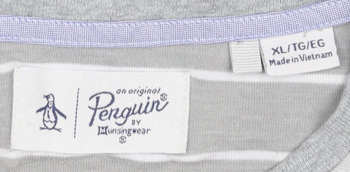 Penguin Mens XL Grey Striped Cotton Crew Neck T-Shirt