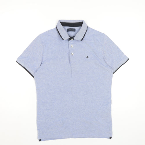 Jack & Jones Men's Blue Polo Shirt Size M Cotton Short Sleeve