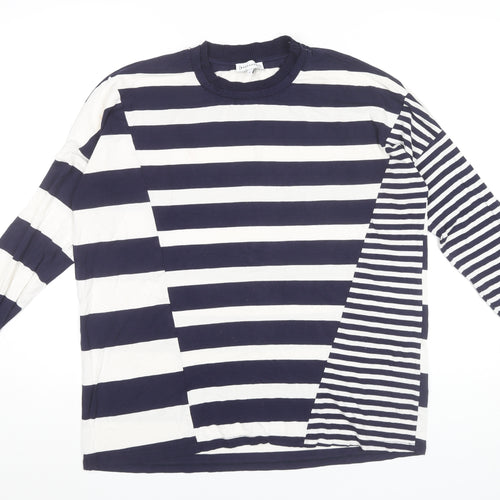 Warehouse Womens Navy White Striped Long Sleeve Viscose Top Size 14