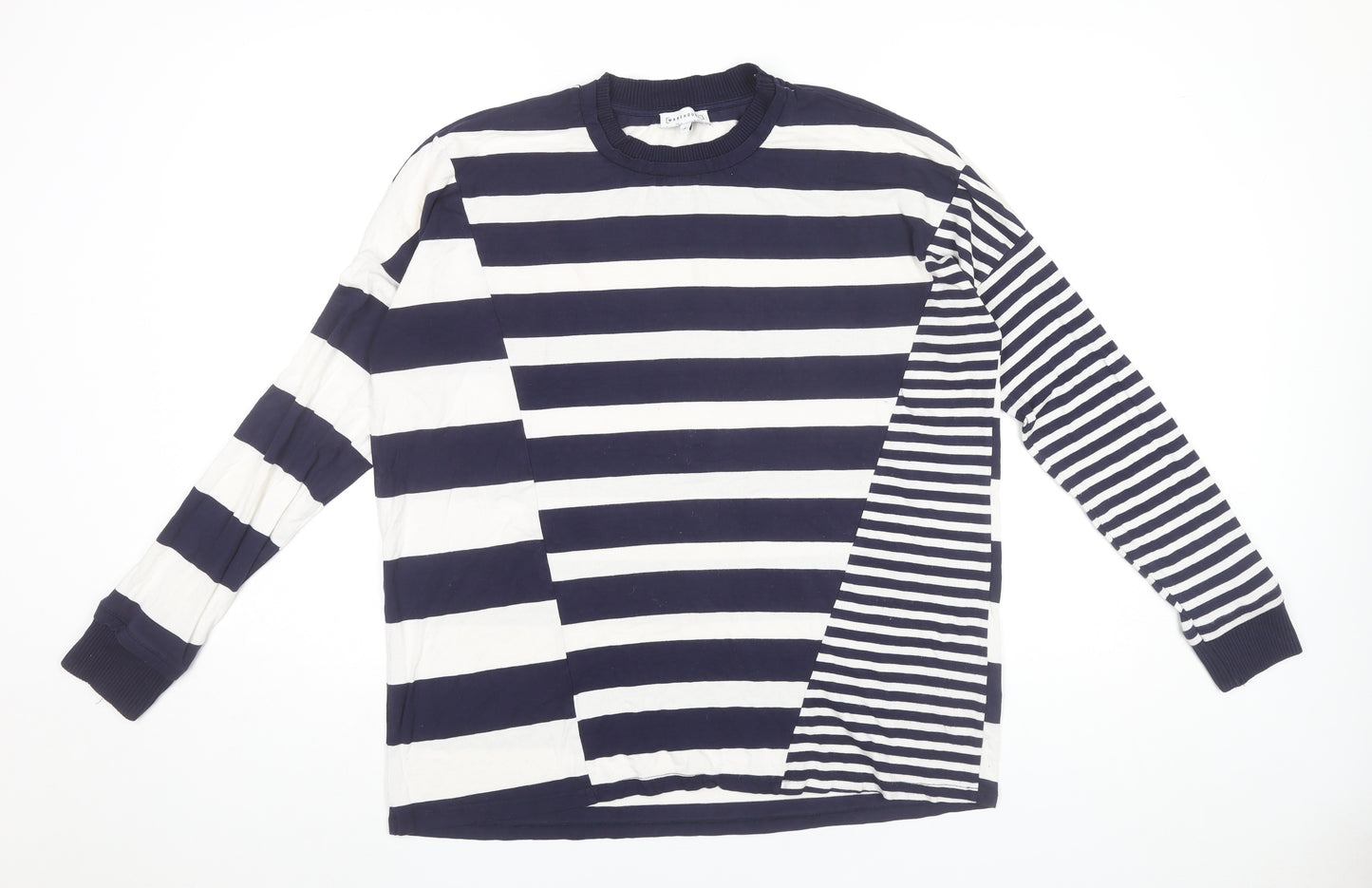 Warehouse Womens Navy White Striped Long Sleeve Viscose Top Size 14