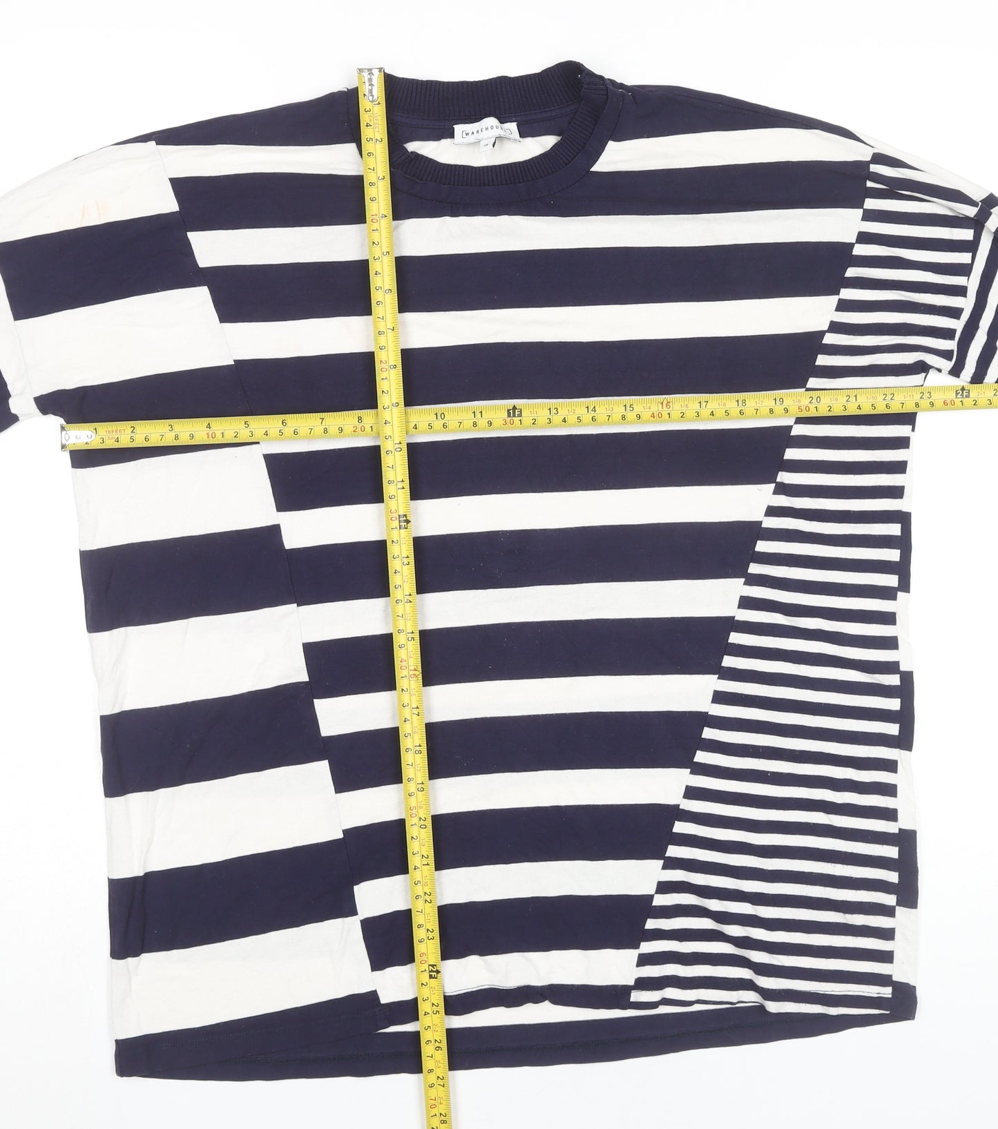 Warehouse Womens Navy White Striped Long Sleeve Viscose Top Size 14