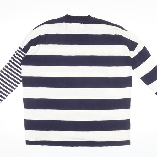 Warehouse Womens Navy White Striped Long Sleeve Viscose Top Size 14