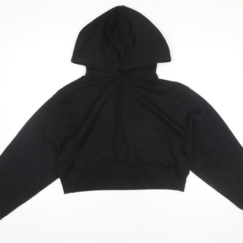 Zara Women Black L Hoodie Pullover Cropped Sweatshirt Cotton Blend