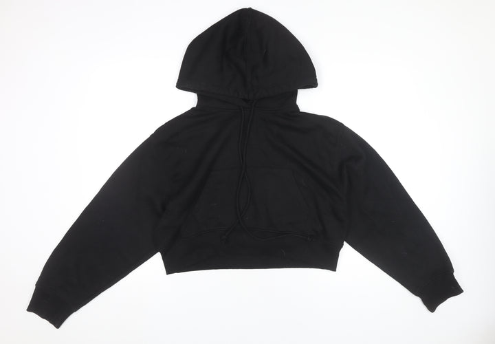 Zara Women Black L Hoodie Pullover Cropped Sweatshirt Cotton Blend