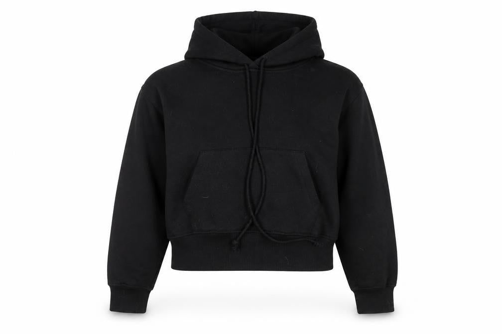 Front view of Zara Women Black L Hoodie Pullover Cropped Sweatshirt Cotton Blend