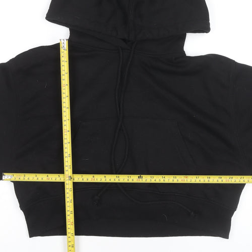 Zara Women Black L Hoodie Pullover Cropped Sweatshirt Cotton Blend