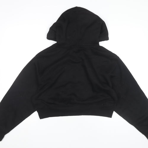 Zara Women Black L Hoodie Pullover Cropped Sweatshirt Cotton Blend
