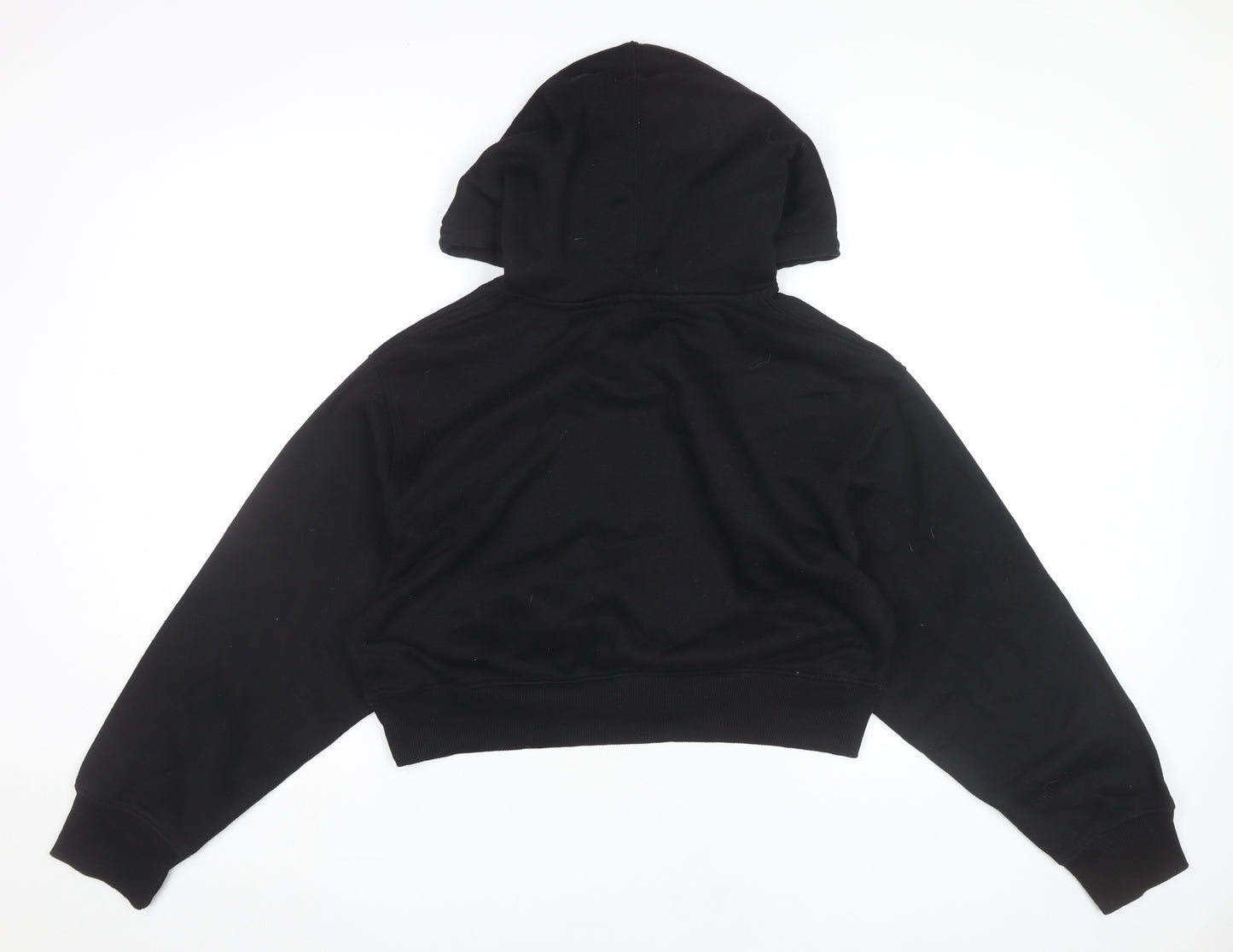 Zara Women Black L Hoodie Pullover Cropped Sweatshirt Cotton Blend