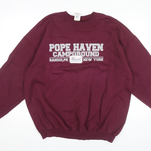 Mens XL Burgundy Purple Pullover Sweatshirt Pope Haven Campground Logo
