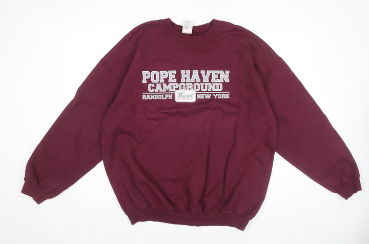Mens XL Burgundy Purple Pullover Sweatshirt Pope Haven Campground Logo