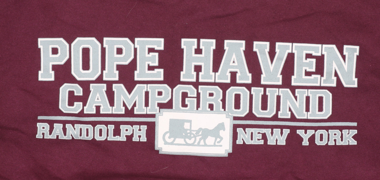 Mens XL Burgundy Purple Pullover Sweatshirt Pope Haven Campground Logo