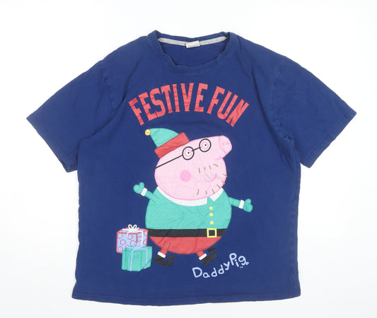 Peppa Pig Daddy Pig Men's Blue Medium Christmas Pyjama Top