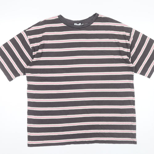 ASOS Design Womens Grey Striped T-Shirt UK 8 Casual Crew Neck