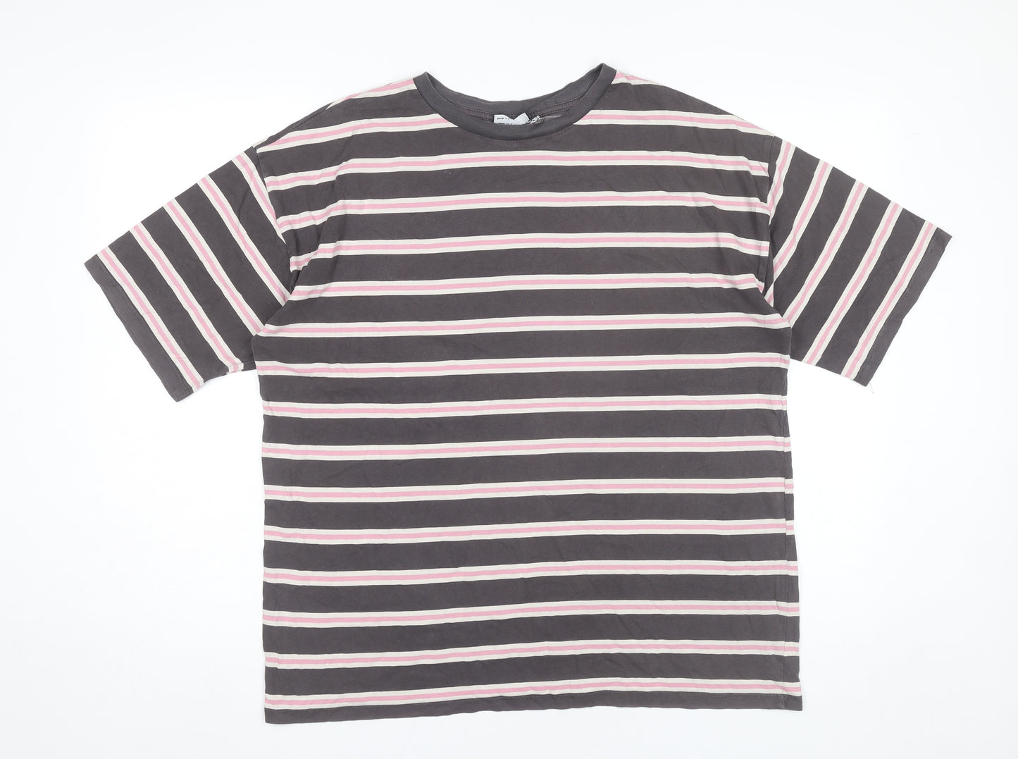 ASOS Design Womens Grey Striped T-Shirt UK 8 Casual Crew Neck