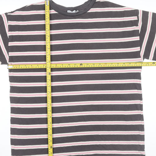 ASOS Design Womens Grey Striped T-Shirt UK 8 Casual Crew Neck
