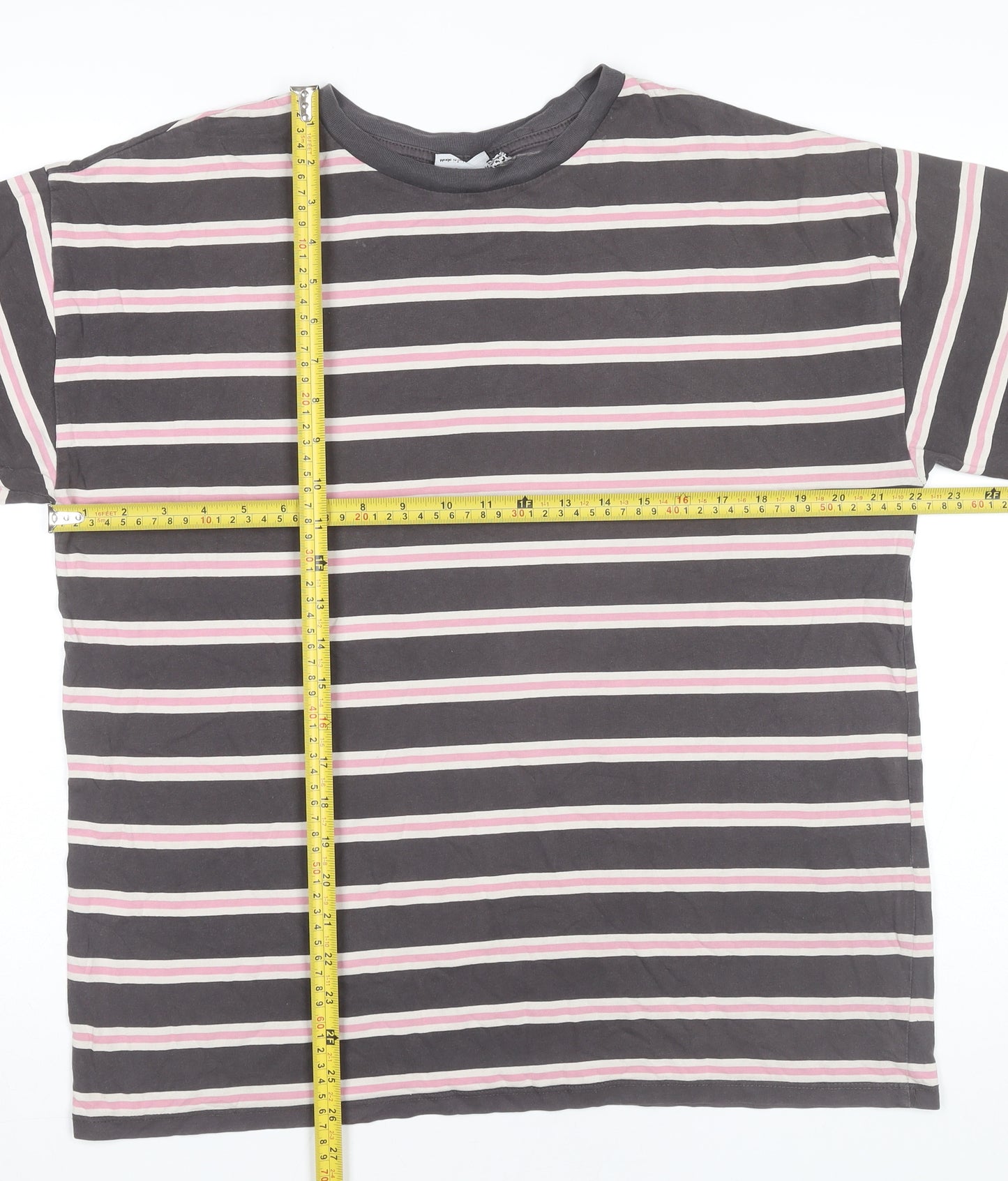 ASOS Design Womens Grey Striped T-Shirt UK 8 Casual Crew Neck
