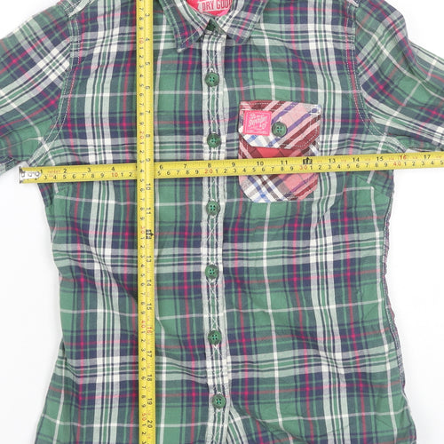 Superdry Womens Green Plaid Cotton Button-Up Shirt 2XS Slim Fit