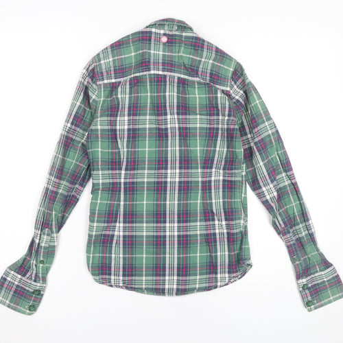 Superdry Womens Green Plaid Cotton Button-Up Shirt 2XS Slim Fit